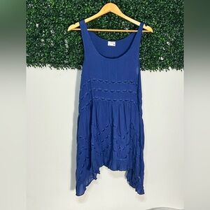 Intimately Free People Navy Blue Dot Voile Trapeze Lace Slip Mini Dress M